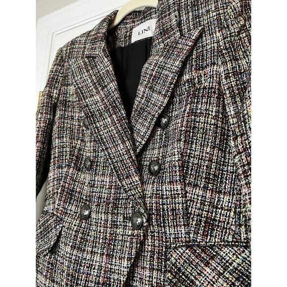 LINI Women's Blue Red McKenzie Tweed Double-Breasted Jacket Blazer Size 4 - Picture 5 of 8
